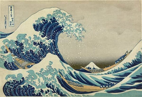 La grande onda di Kanagawa, di Katsushika Hokusai, mepiute